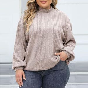 Woman's Long Sleeve Oversized Casual High Neck Loose Fit Comfy Sweater Size 2XL